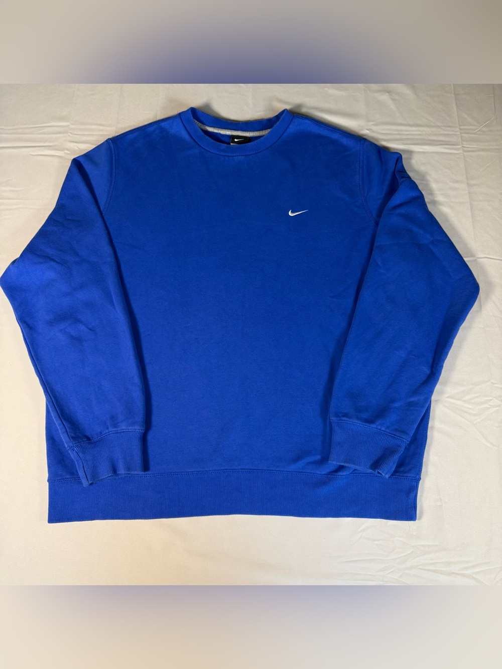Vintage Nike Crewneck Sweatshirt XXL Royal Blue Embroidered Mini Swoosh Y2K